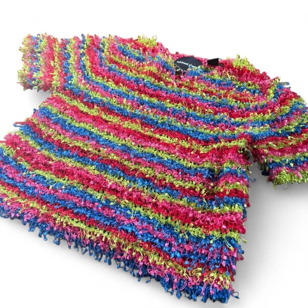 Rare Vintage Michael Simon Confetti Knit short sleeve Top | Size L rainbow knit - Picture 4 of 12